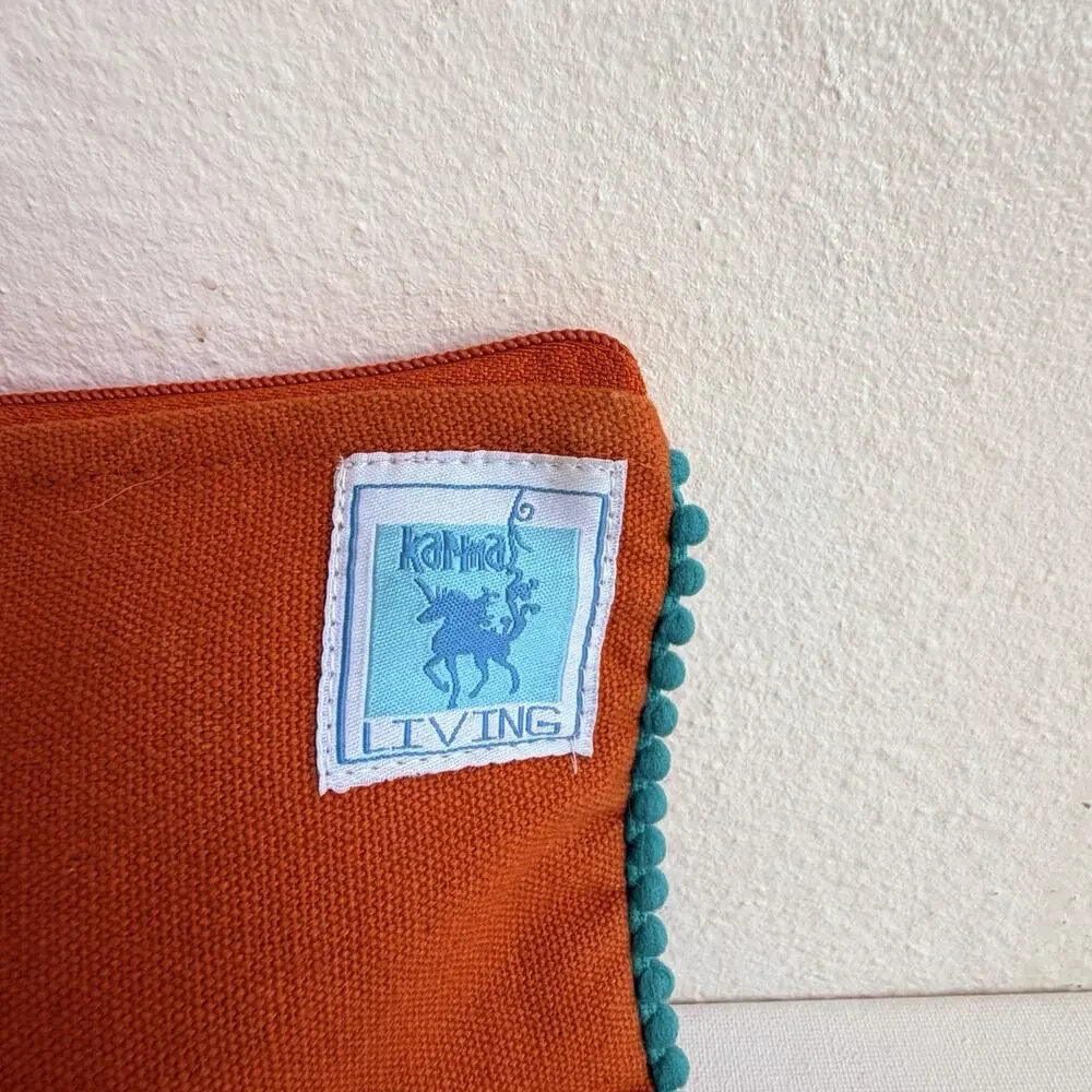 Karma Living Boho Fox Embroidered Zipper Pouch Tassel Pom Pom Makeup Clutch